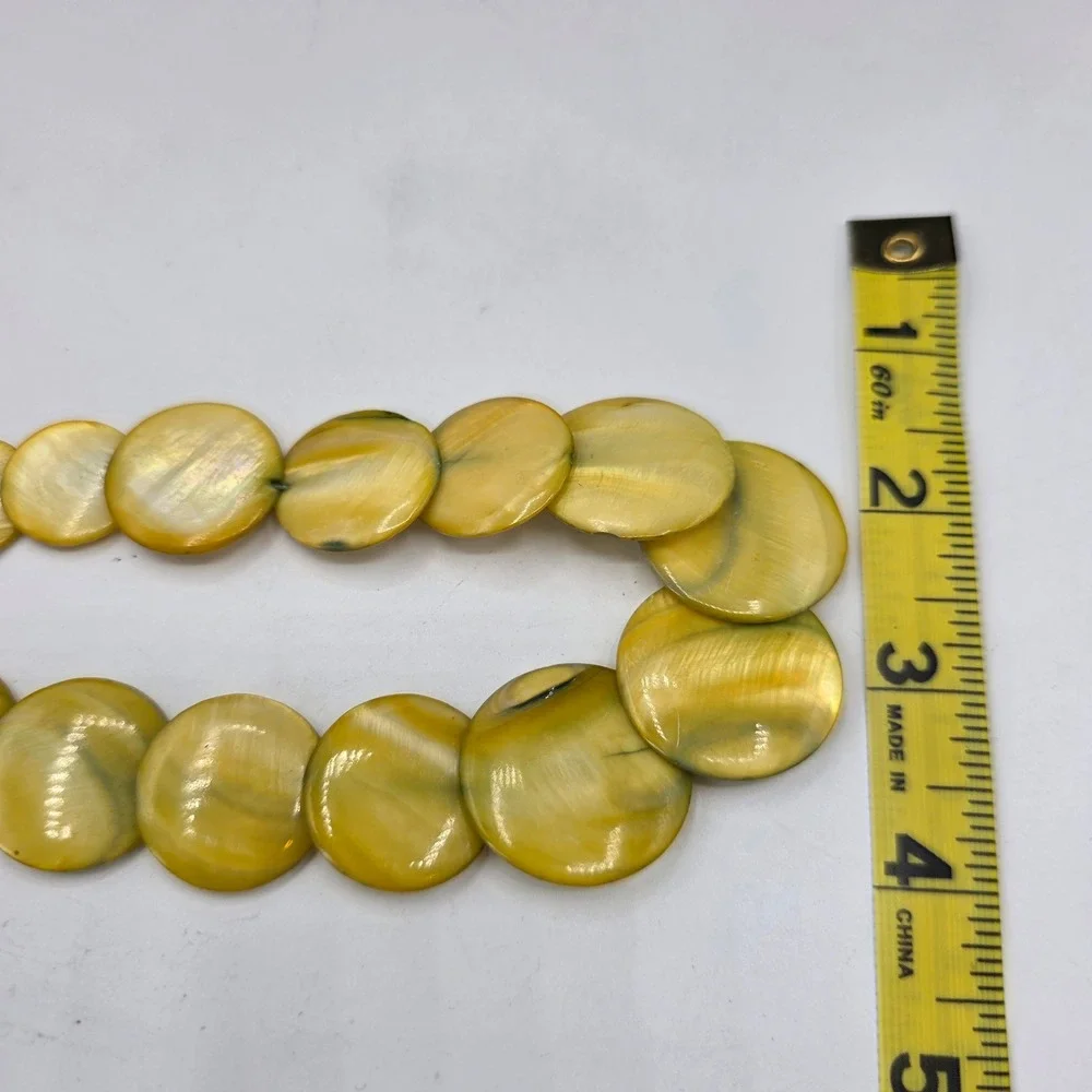 Feng Yue Yellow Mother of Pearl Shell Disc Statement Necklace 18 Inch Chunky